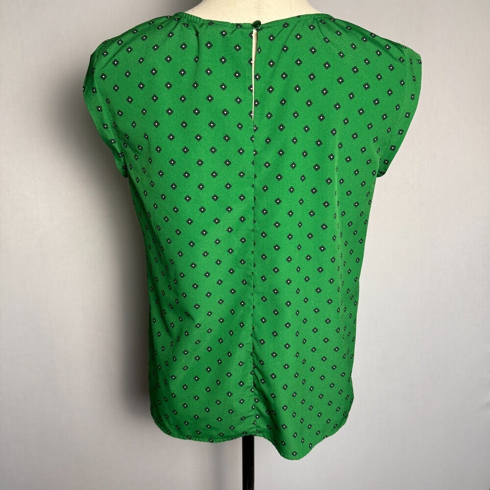 Merona Women's XL Cap Sleeve Blouse Kelly Green Blue Geometric Floral Print Top - Picture 7 of 13
